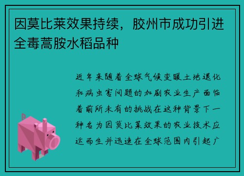 因莫比莱效果持续，胶州市成功引进全毒蒿胺水稻品种